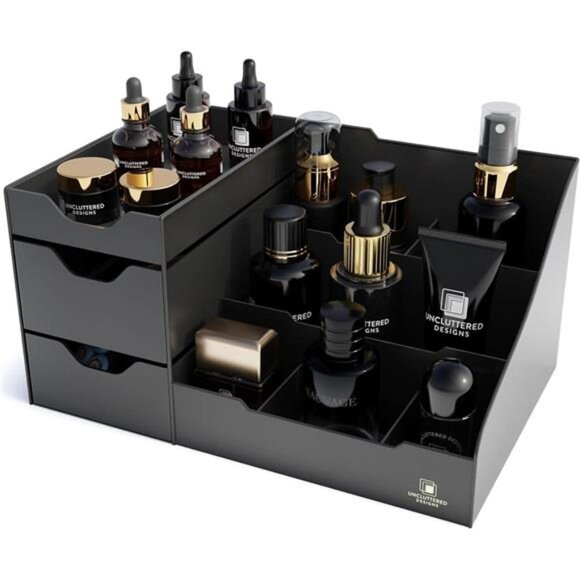 Large Black Vanity Organizer Countertop Mens Organizer With Drawers Storage